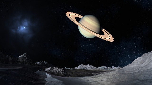 saturn vom eismond gesehen